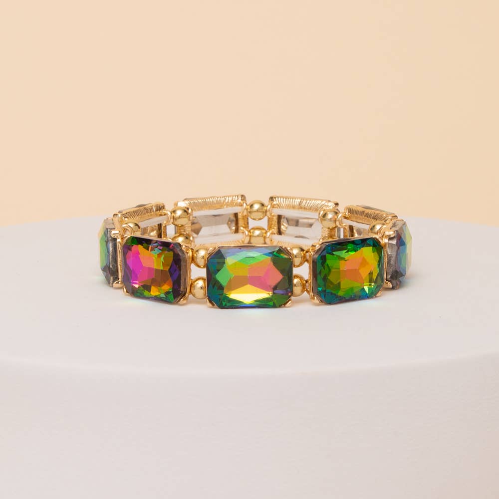 Emerald Cut Crystal Stretch Bracelet