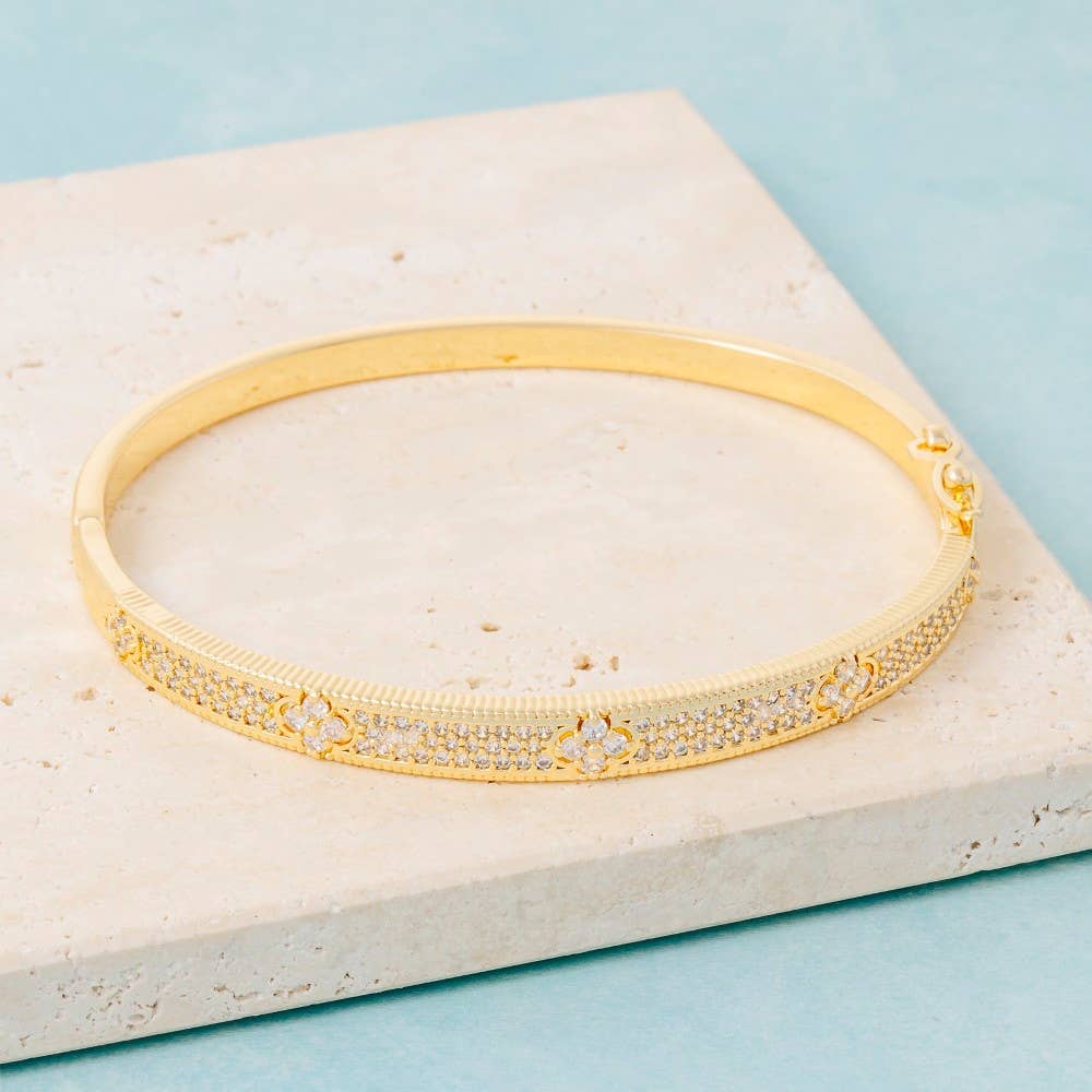 Pave Cz Clover Bangle Bracelet