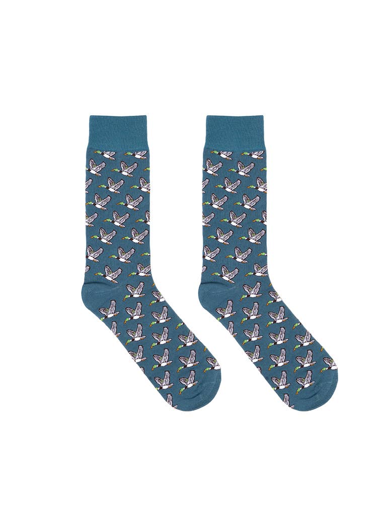 Men's Bamboo Crew Socks - Migrating Ducks - Blue