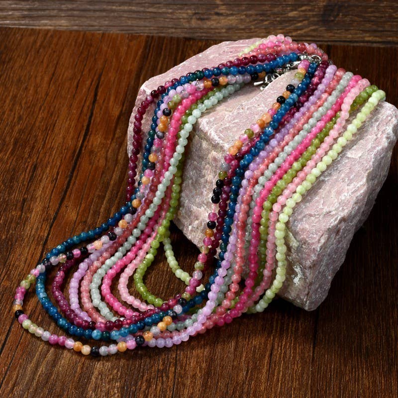NATURAL AGATE GLASS SEMI PRECIOUS BEAD NECKLACE | 40NK9754