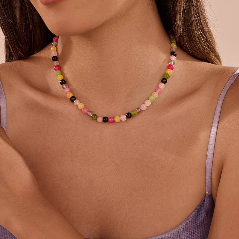 NATURAL AGATE GLASS SEMI PRECIOUS BEAD NECKLACE | 40NK9754