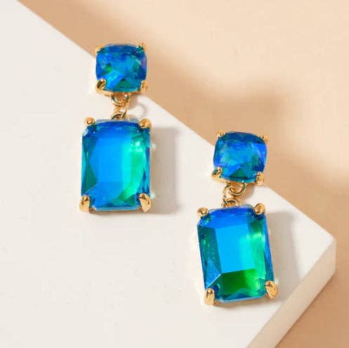 Blue Crystal Double Drop 1.25" Earring