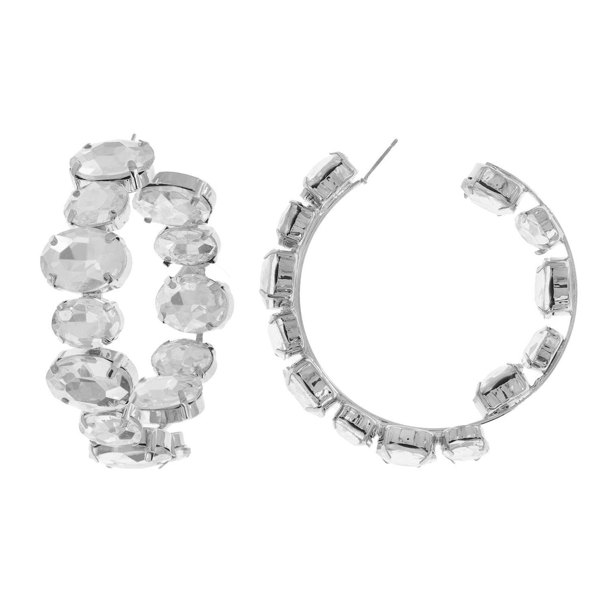 Oval Rhinestone Lined Half In Half Out Hoop Earrings