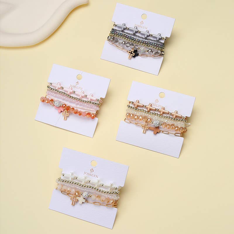 Cross Charm Mixed Beaded Bracelet Set | 40B5275