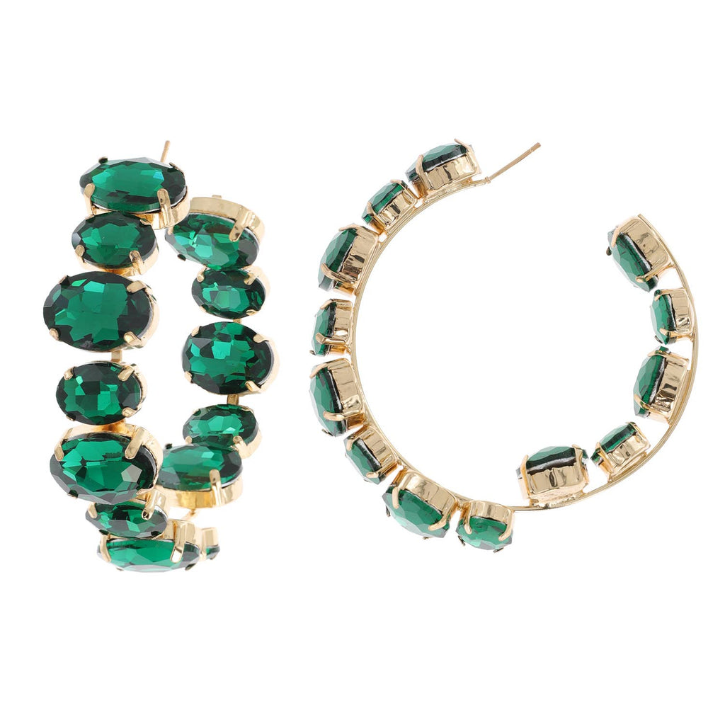 Oval Rhinestone Lined Half In Half Out Hoop Earrings