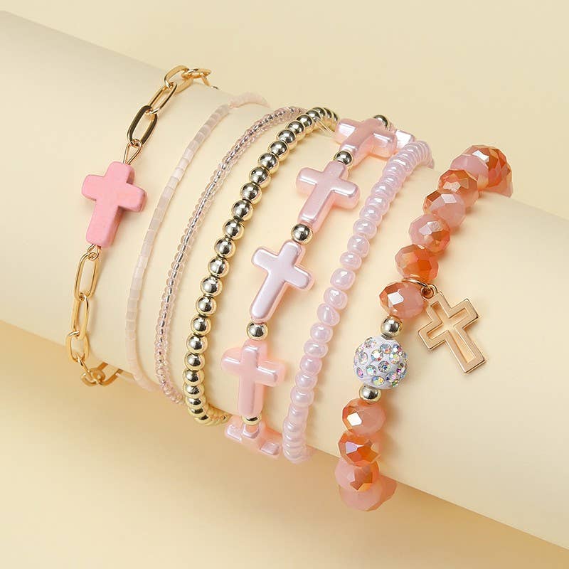Cross Charm Mixed Beaded Bracelet Set | 40B5275