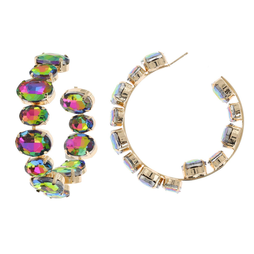 Oval Rhinestone Lined Half In Half Out Hoop Earrings