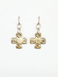 Worn Gold Hammered 1.5" Cross Earrings