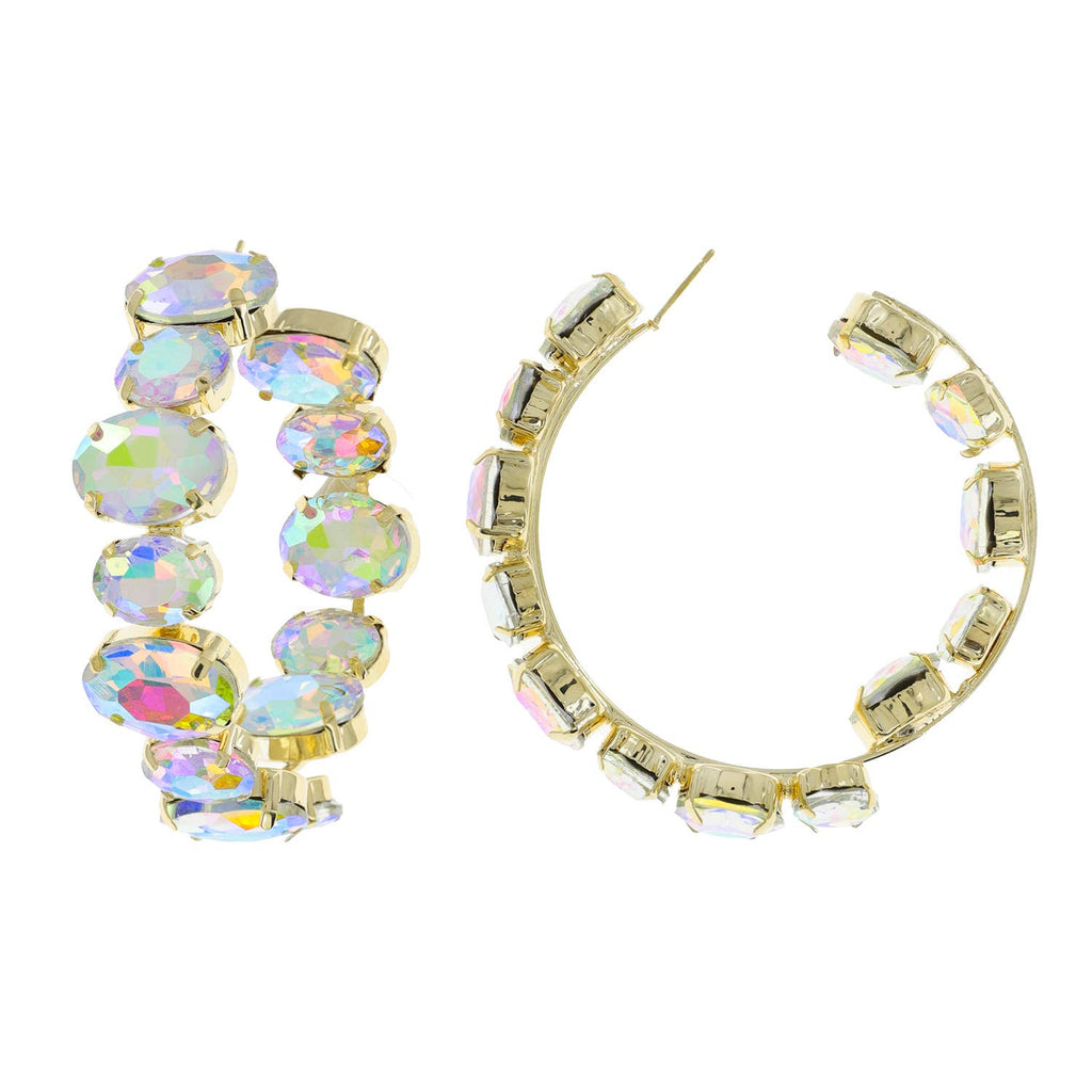 Oval Rhinestone Lined Half In Half Out Hoop Earrings