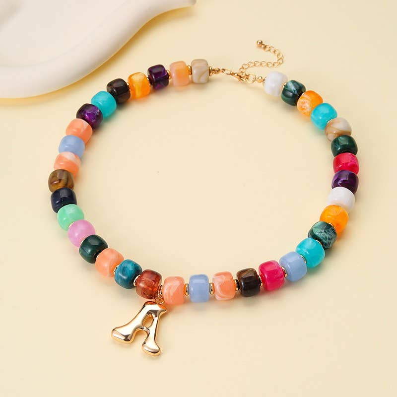 Multi Chunky Beaded Initial Charm Necklace Set | 40NK9655