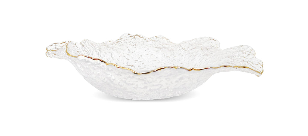 Hammered Glass Ruffled Bowl With Gold Trim (3 Sizes)
