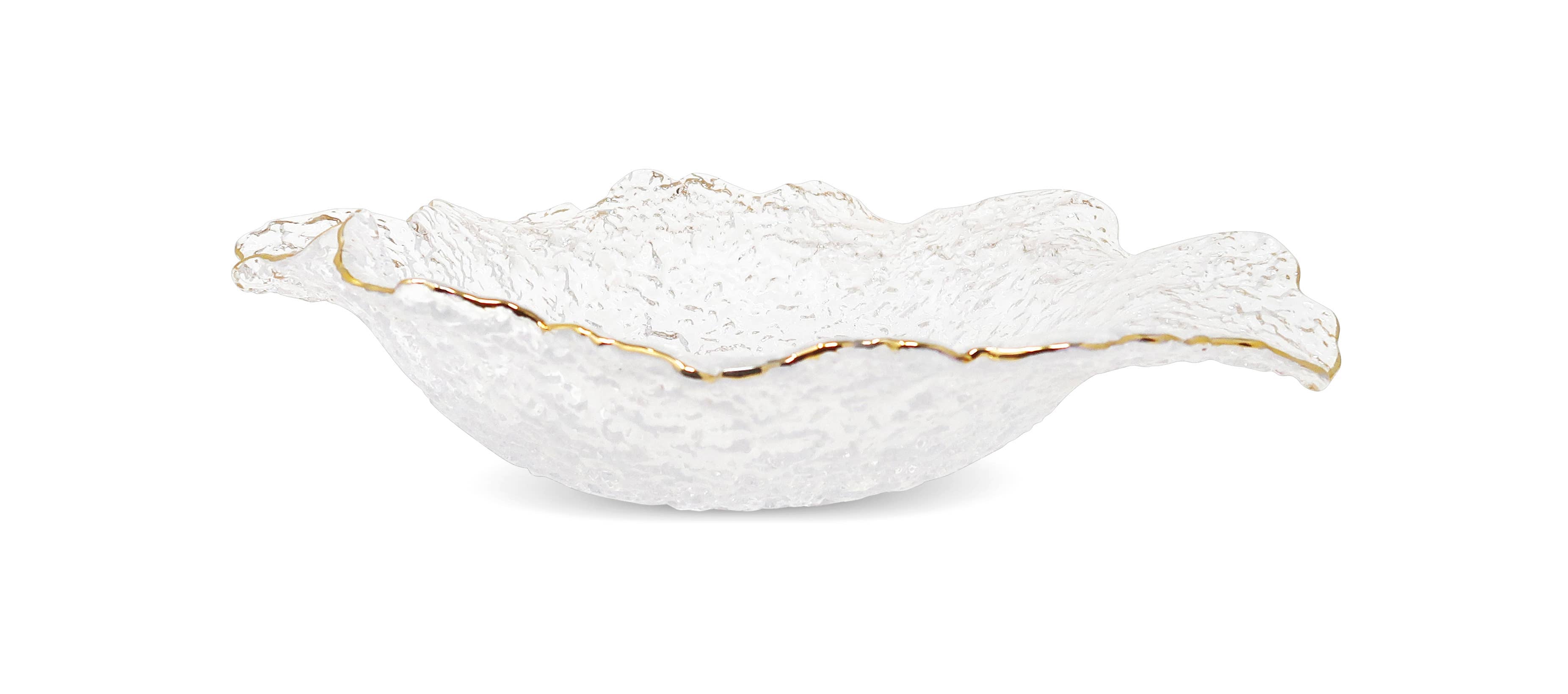 Hammered Glass Ruffled Bowl With Gold Trim (3 Sizes)