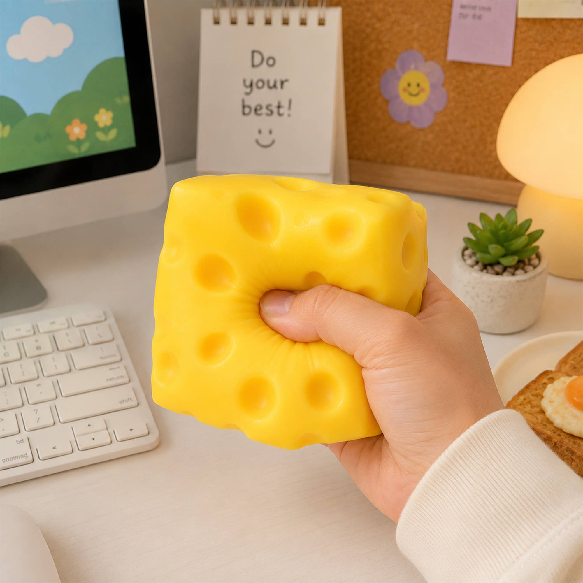 Cheese Squishy – Slow-Rise Sensory Squeeze Toy Display