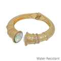Water Resistant Worn Gold Classy Hinged Bracelet with AB Clear Crystal Accents